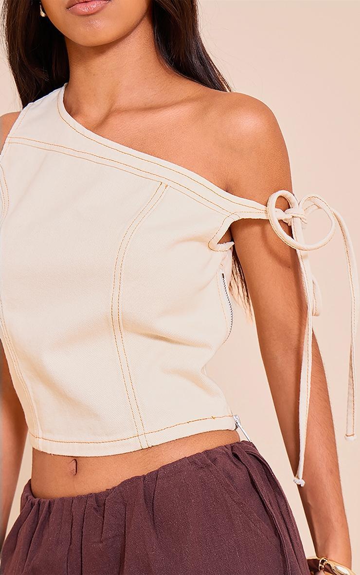 Petite Butter Cream Asymmetric Denim Crop Top Product Image