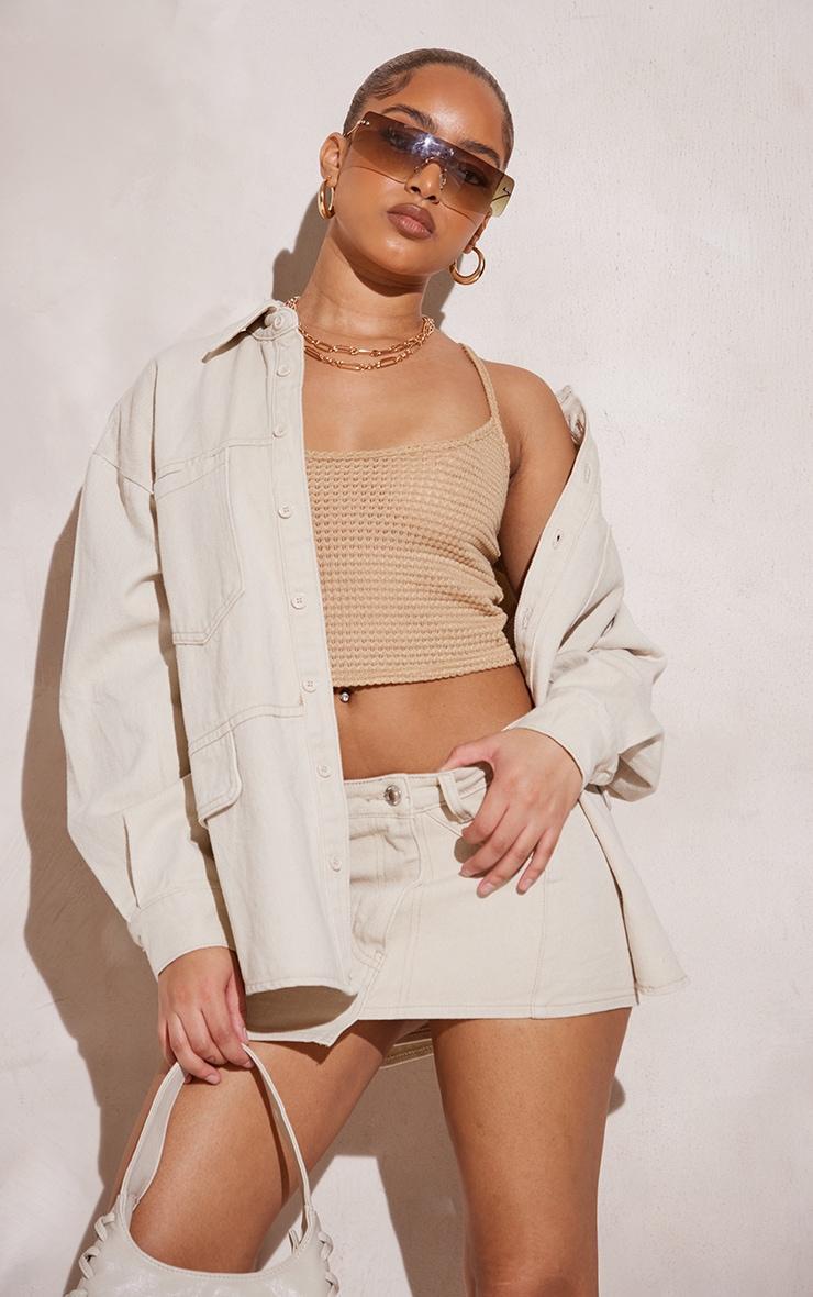 Petite Stone Denim Mini Skirt With Asymmetric Hem Product Image