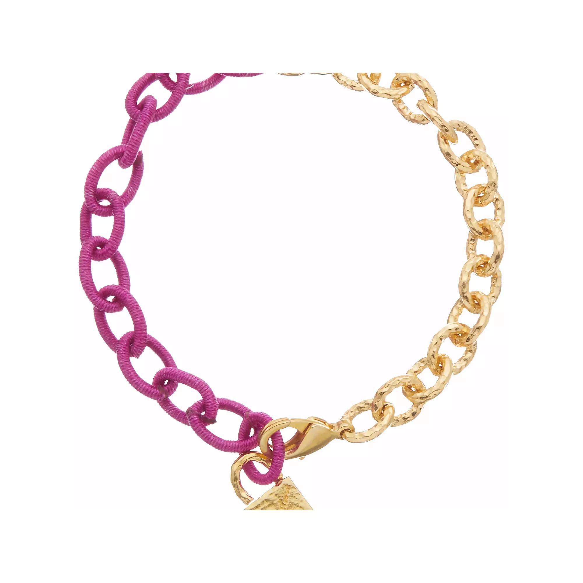 Juvell 18k Gold Plated Pink Accent Lock Charm Bracelet, Women's, Size: 6.5-7.5"AD, Gold Tone Product Image