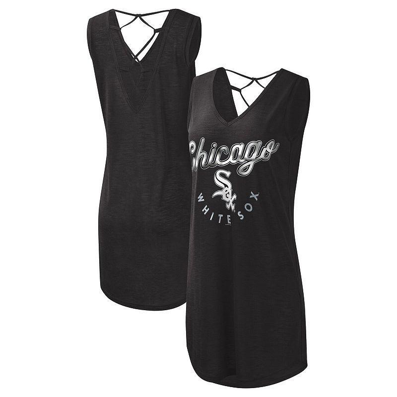 Women's G-III 4Her by Carl Banks Black Chicago White Sox Game Time Slub Beach V-Neck Cover-Up Dress, Size: Medium Product Image