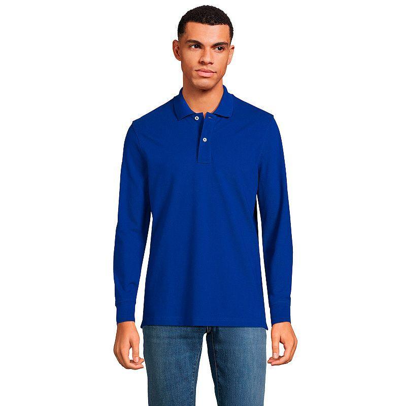 Big & Tall Lands End Long Sleeve Comfort-First Mesh Polo, Mens Evening Blue Product Image