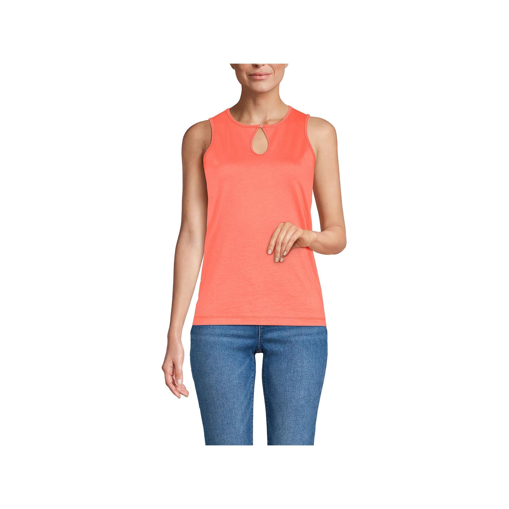 Women's Lands' End Supima Keyhole Tank Top, Size: Medium, Yellow Ivory Stripe Product Image