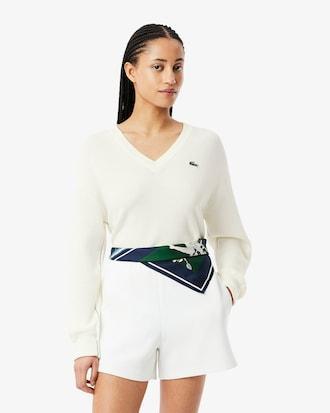V Neck Cotton Moss Stitch Sweater Product Image