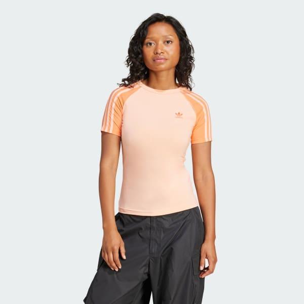 adidas Adicolor 3-Stripes Raglan Slim Tee Glow Pink L Womens Product Image