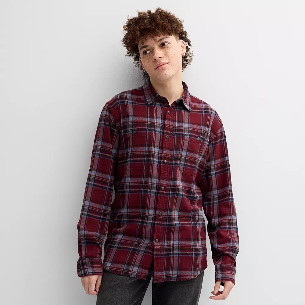 Men's Sonoma Goods For Life® Supersoft Flannel Button-Down Shirt, Size: Small, Light Blue Plaid Product Image