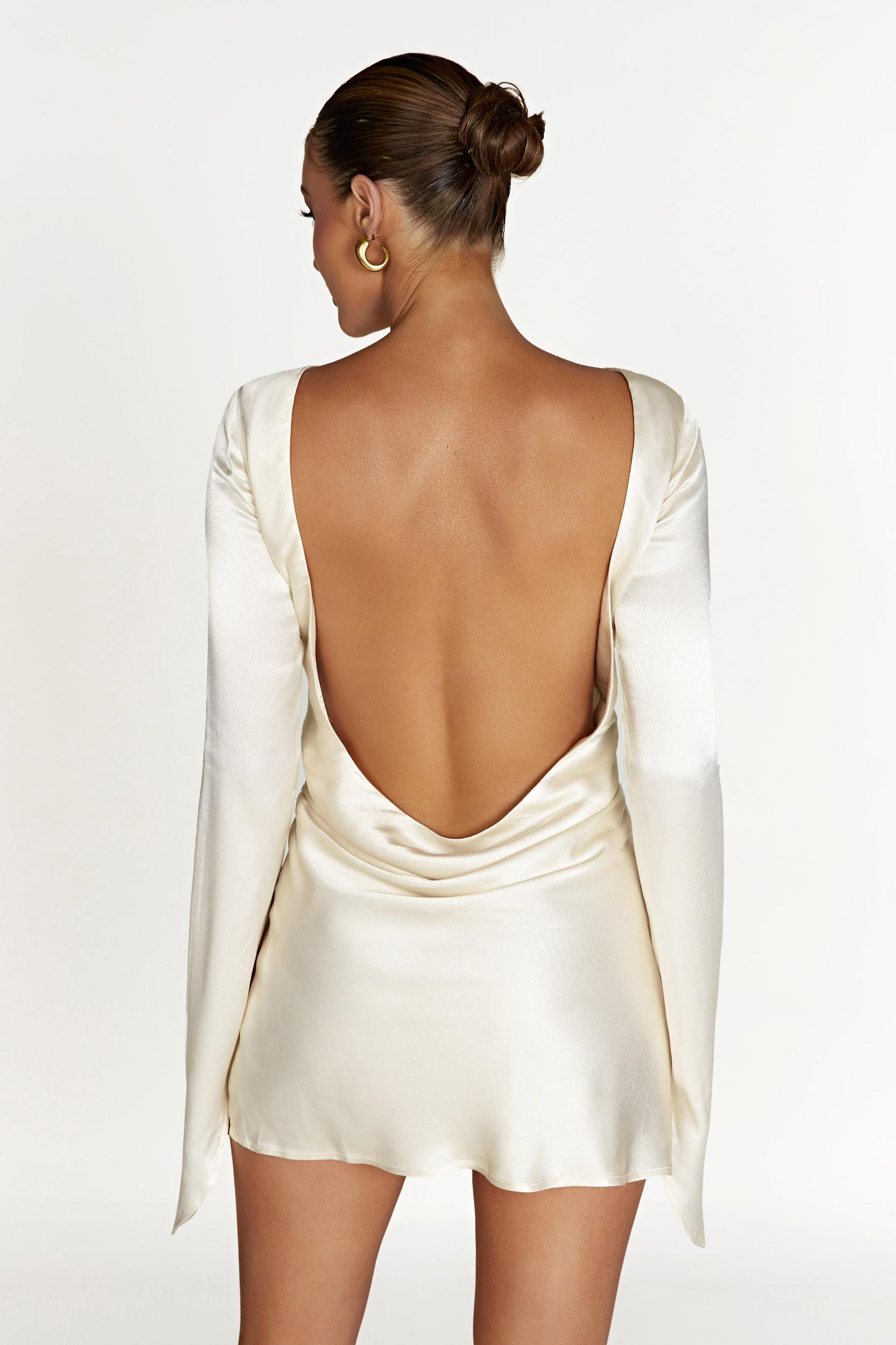 Davina Satin Long Sleeve Mini Dress - Ivory Product Image