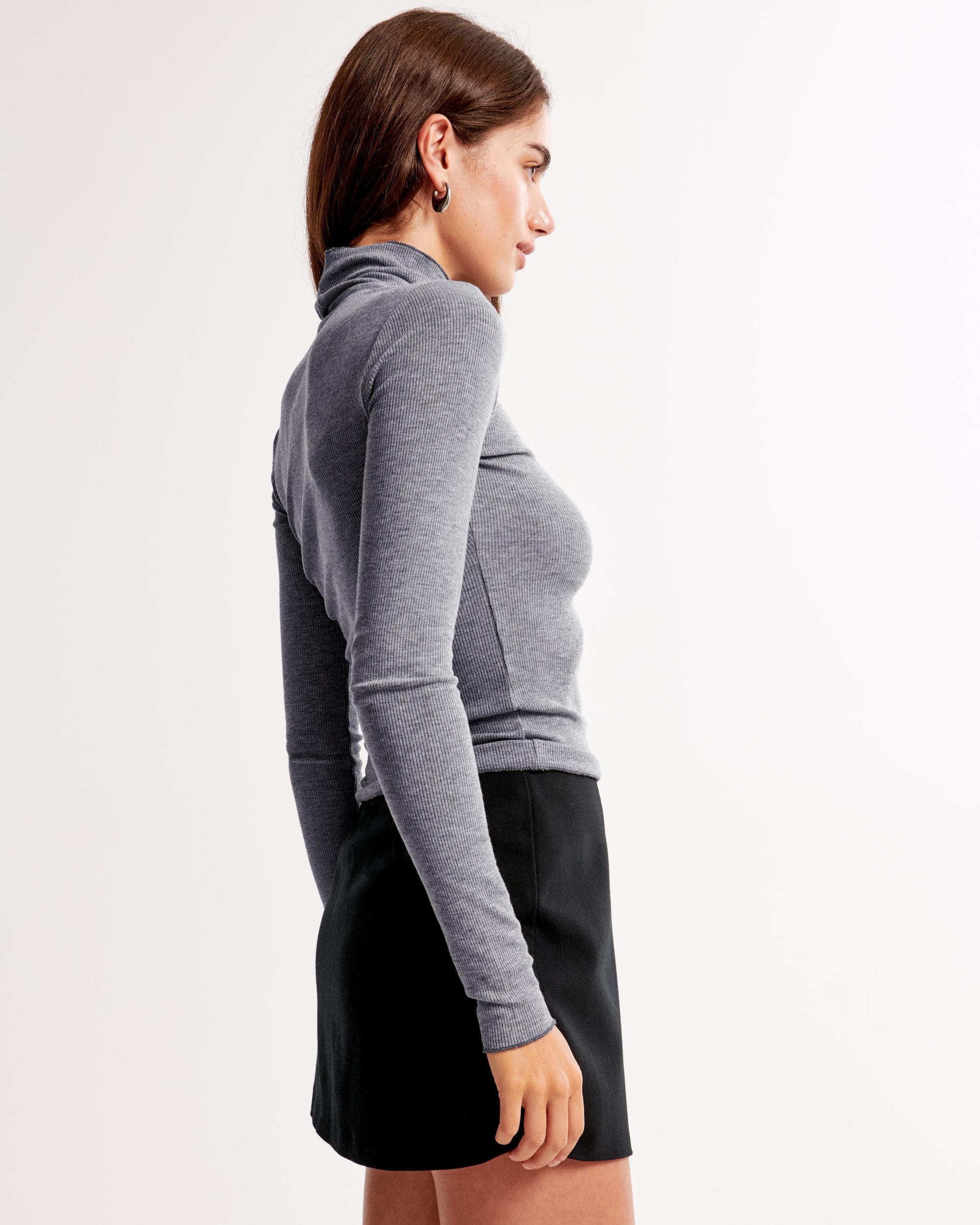 Long-Sleeve Featherweight Rib Tuckable Mockneck Top Product Image
