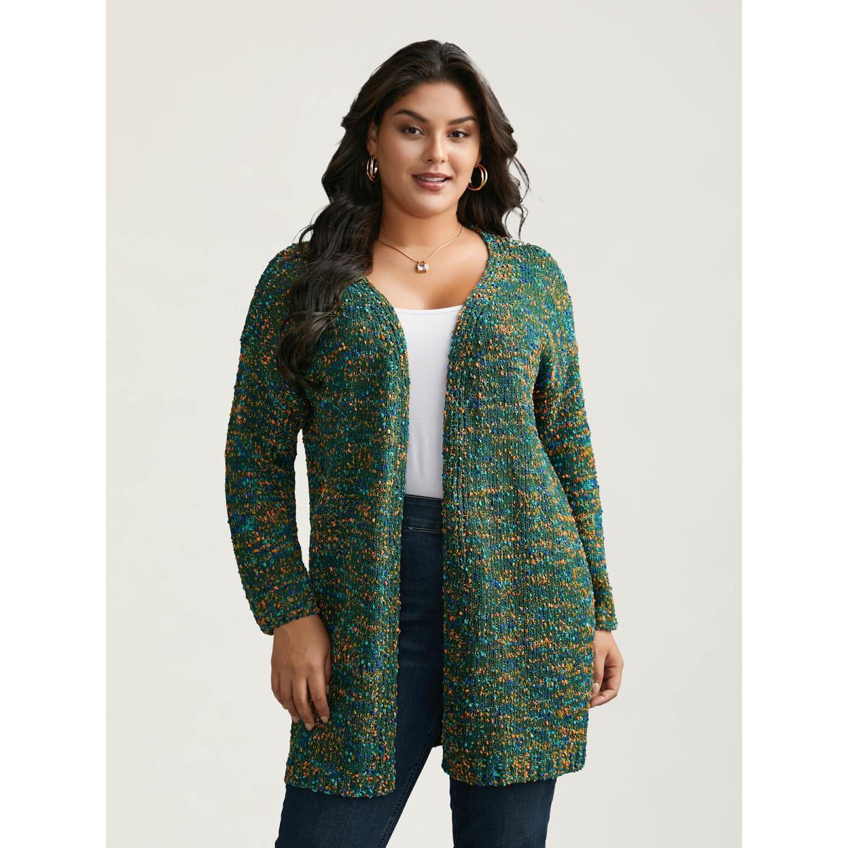 Plus Size Color Textured Open Front Cardigan DarkGreen Women Casual Loose Long Sleeve Dailywear Cardigans BloomChic 12/L Product Image