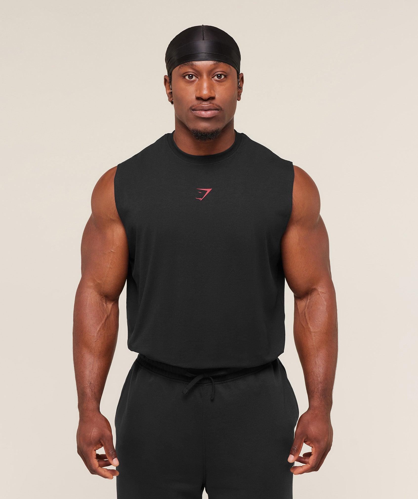 Gymshark Power Cut Off Tank - Black/Conditioning Red Male Product Image
