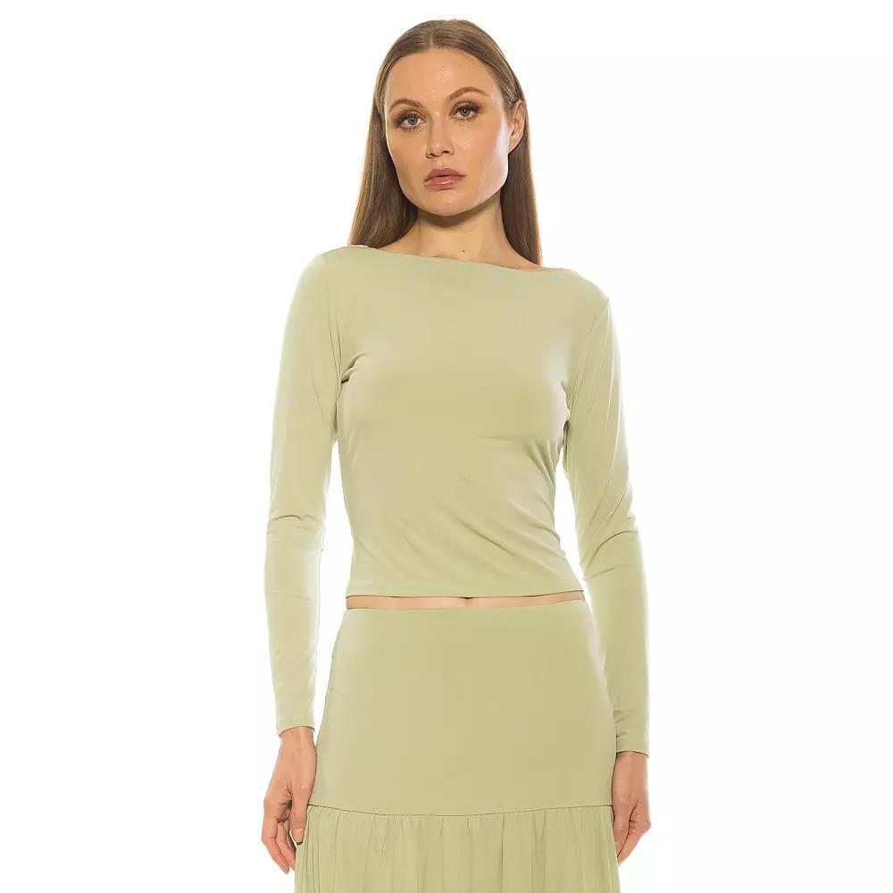 Women's ALEXIA ADMOR Dahlia Boatneck Long Sleeve Shirt, Size: Medium, Green Product Image