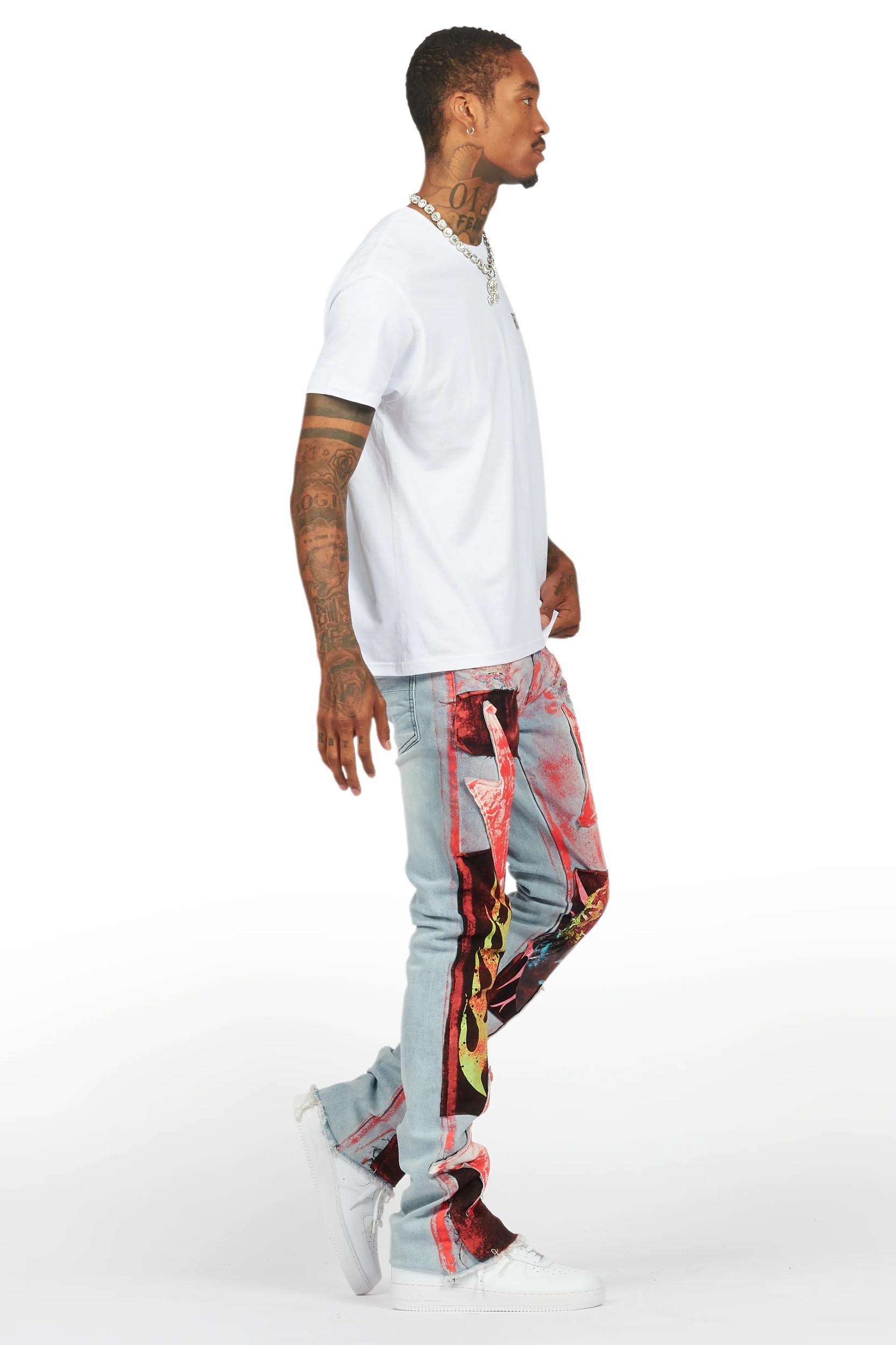 Edge Blue/Red Roller Paint Stacked Flare Jean Male Product Image