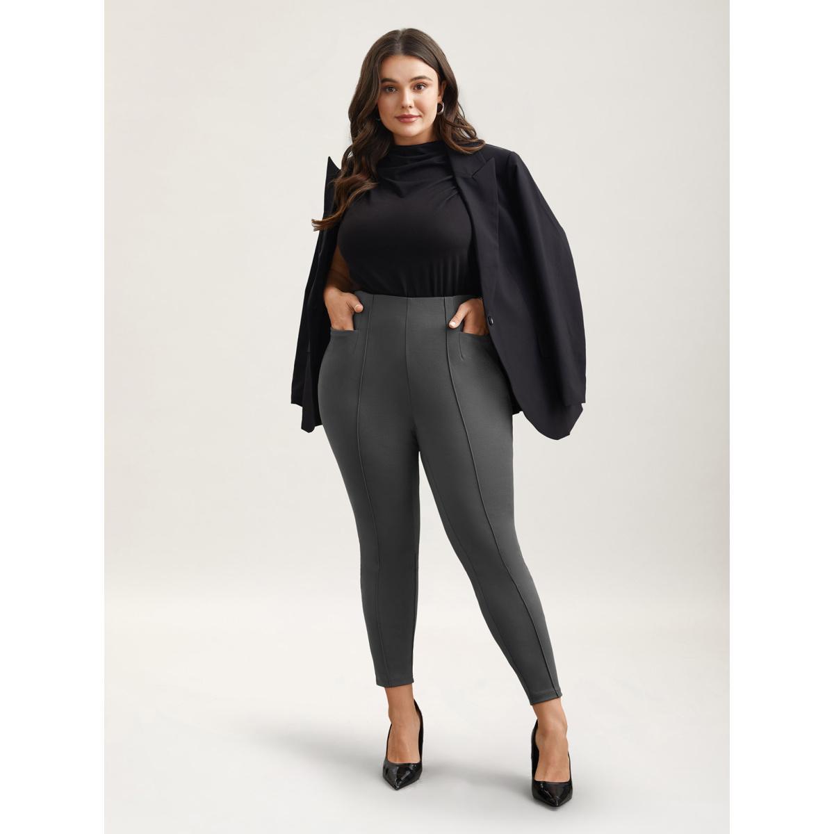 Plus Size Heather No-Seam Skinny-Fit Pants Women DimGray Elegant Skinny Mid Rise Everyday Pants BloomChic 26/4X Product Image