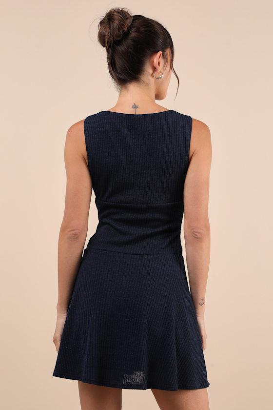 Modern Moves Navy Blue Ribbed Knit Sleeveless Mini Dress Product Image