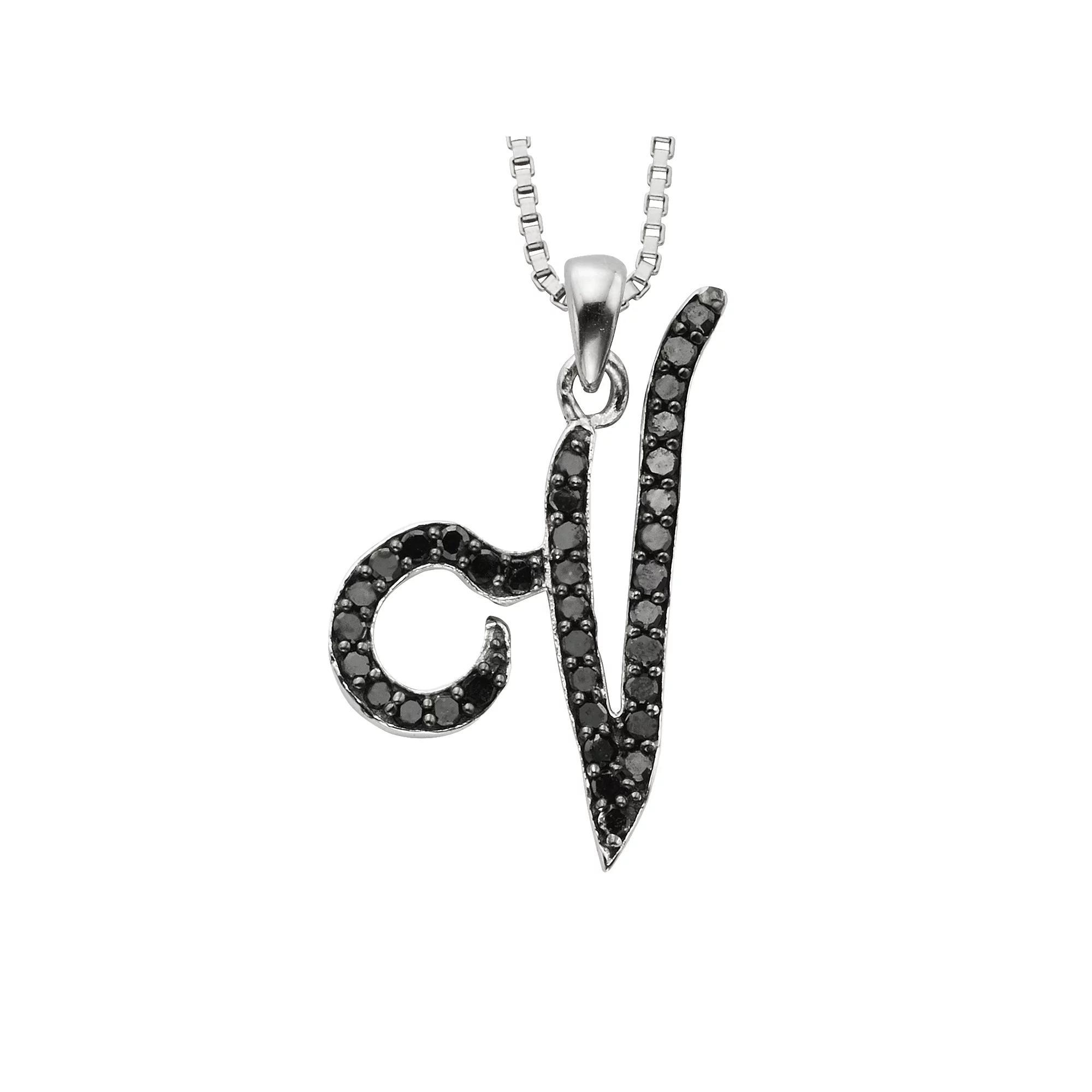 Jewelexcess Sterling Silver 1/4-ct. T.W. Black Diamond Initial Pendant, Women's, Size: 18", Q Product Image