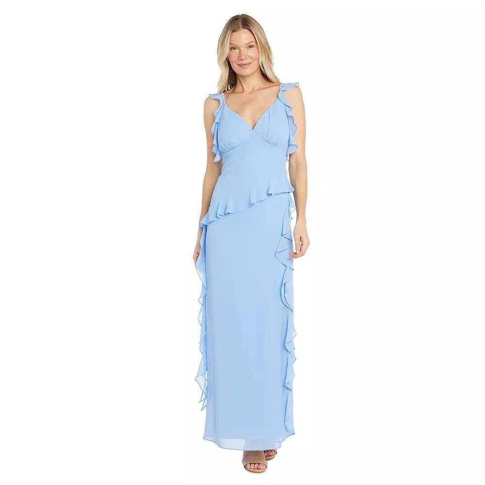 Women's R&M Richards Crepe Chiffon Ruffle Sleeve Flowy Maxi Dress, Size: 18, Blue Product Image