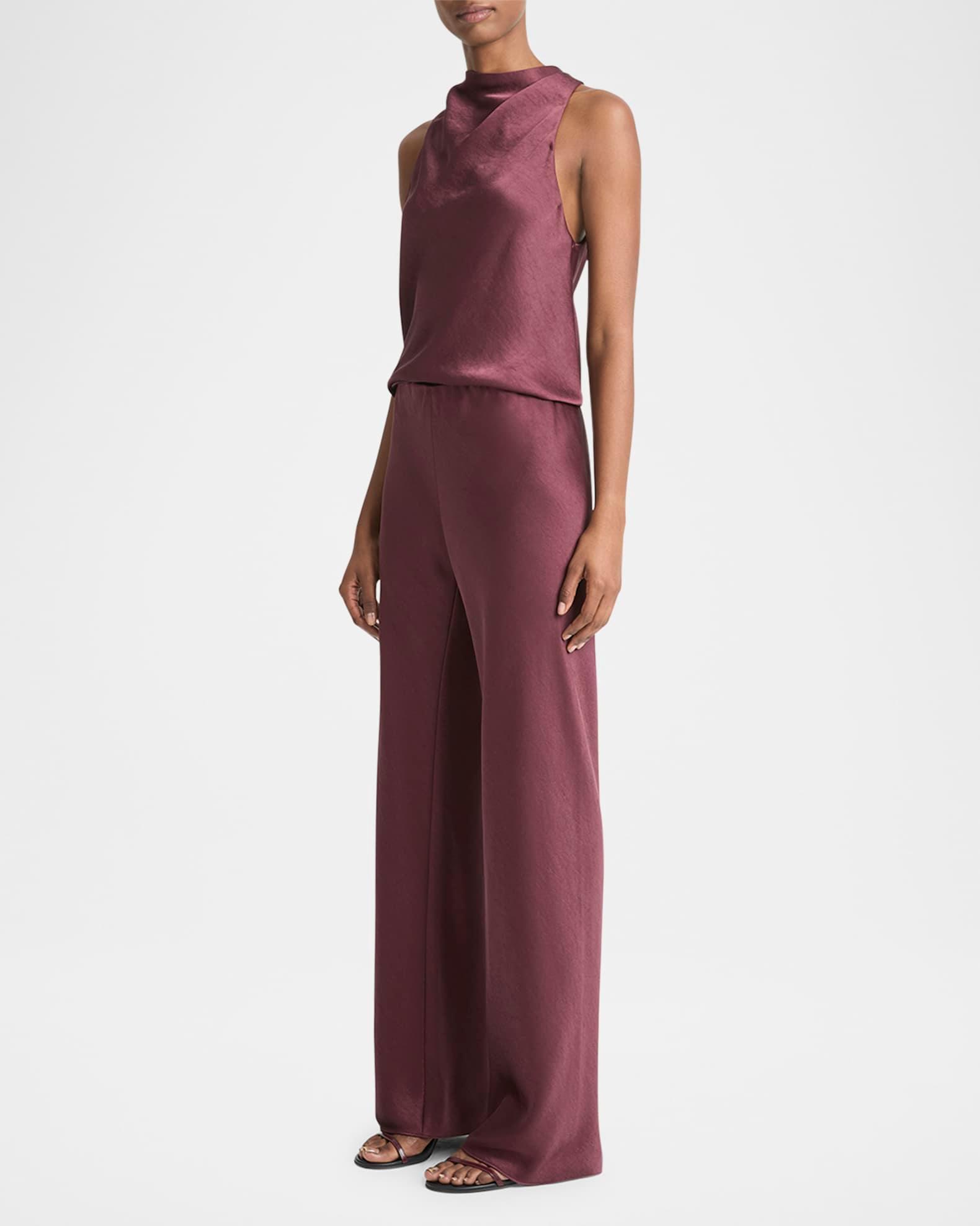 Fluid Bias-Cut Crushed Satin Pants Product Image