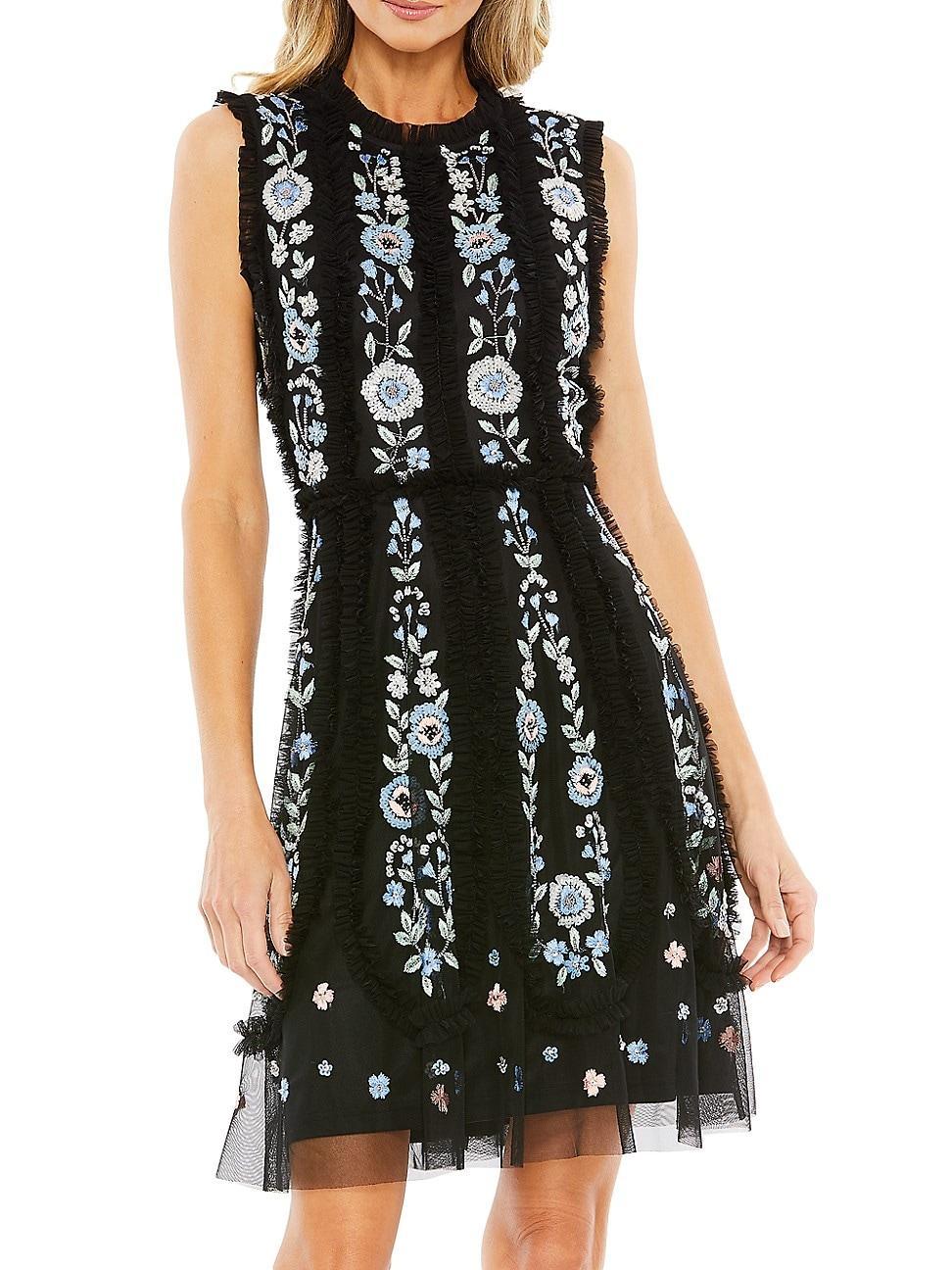 Mac Duggal Floral Beaded Crew Neck Sleeveless Dress Product Image