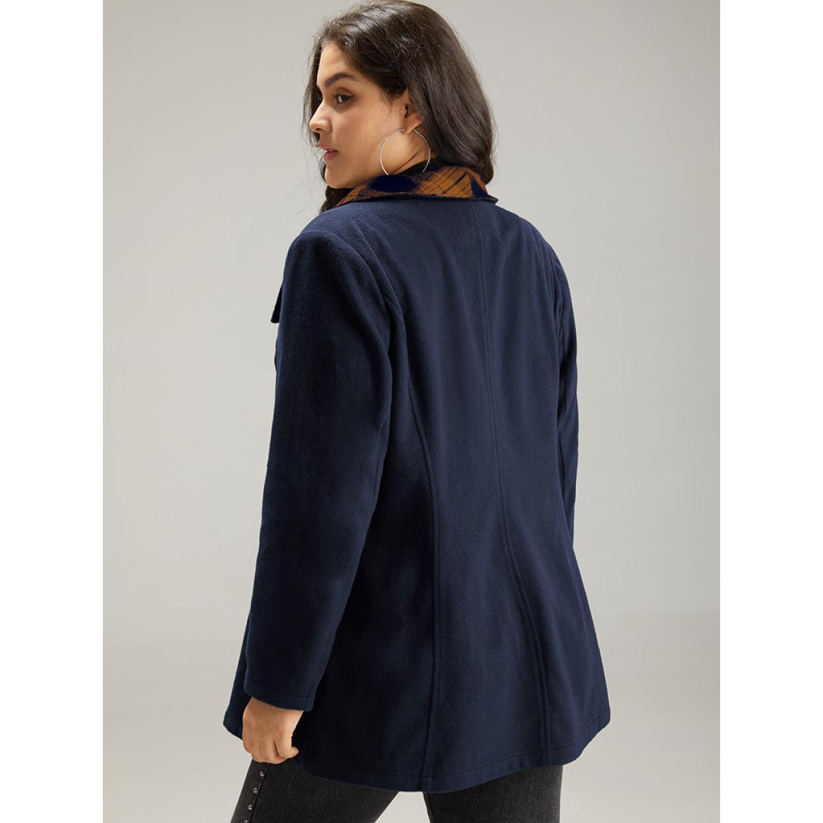 Plus Size Plaid Patchwork Lapel Collar Zipper Coat Women Navy Elegant Contrast Ladies Everyday Winter Coats BloomChic 14-16/1X Product Image