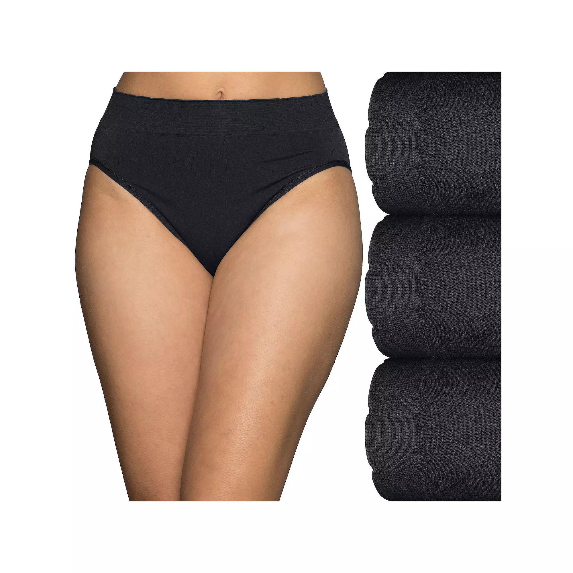 Vanity Fair Lingerie No Pinch No Show Seamless Hi-Cut 3-Pack Brief Panty Set 13417, Womens Black Black Asst Product Image