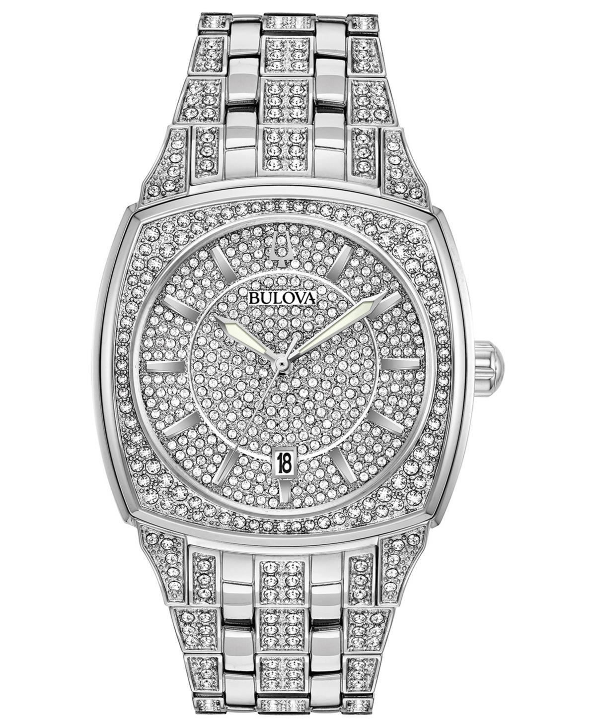 Bulova Men's Crystal Watch, Pave Dial - 96B296, Silver Tone Product Image