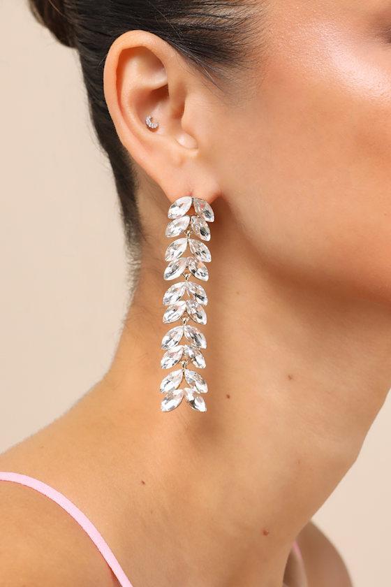 Luxe Glamour Gold and Rhinestone Drop Earrings Product Image