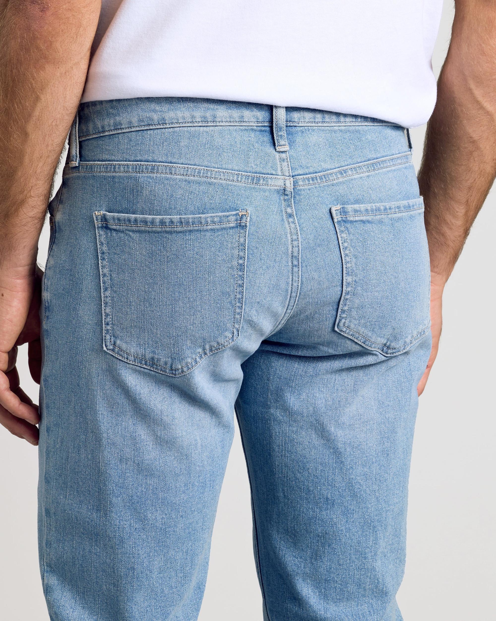 Light Indigo Wash Straight Authentic Denim Jeans Product Image