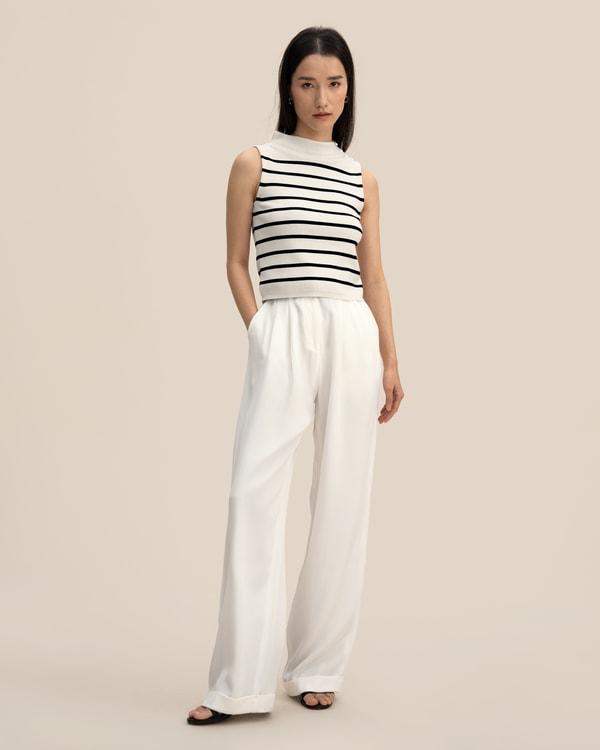 Cropped Spun Silk Strip Sweater Product Image