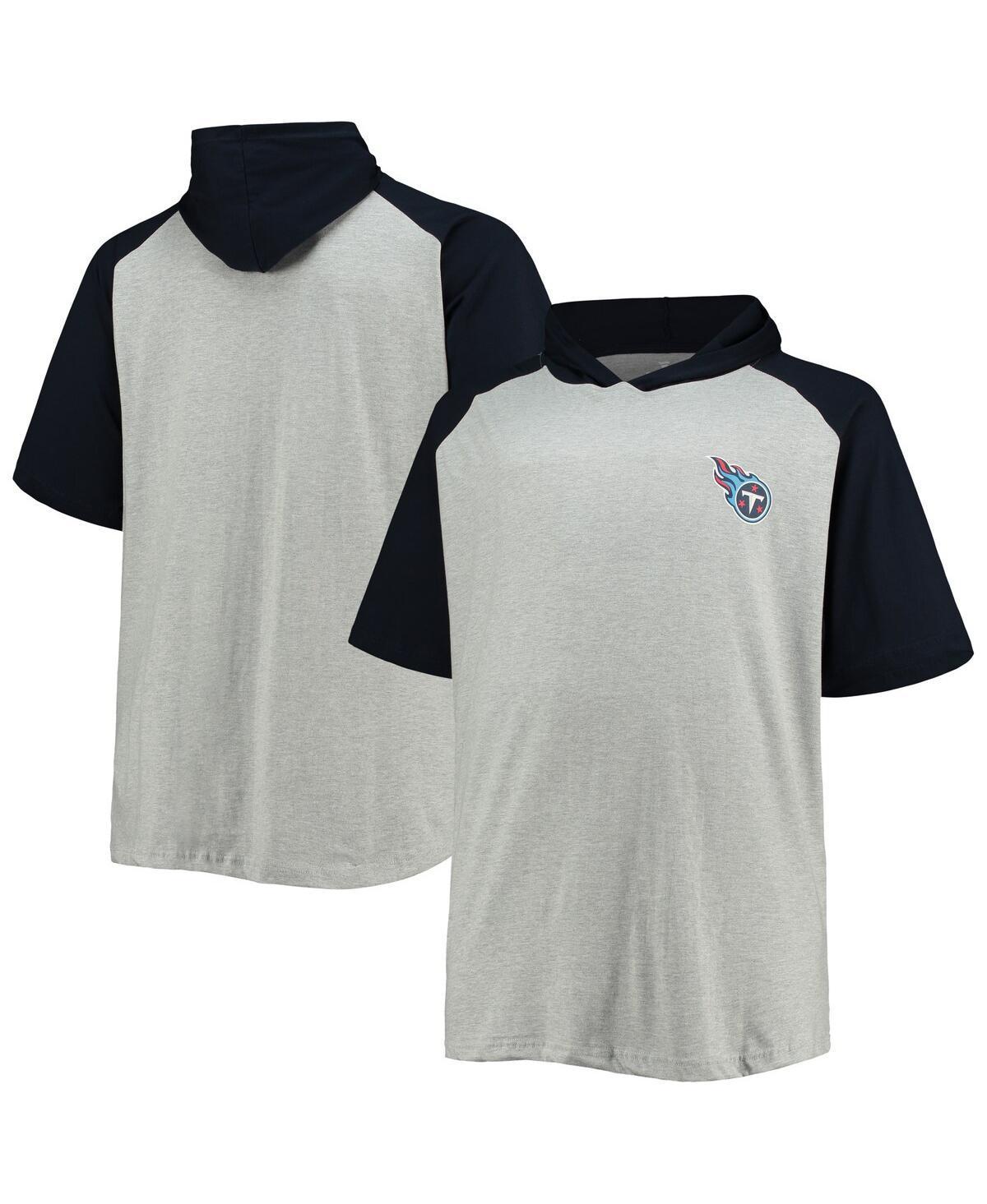 Mens Heathered Gray/Navy Tennessee Titans Big & Tall Raglan Short Sleeve Pullover Hoodie Product Image