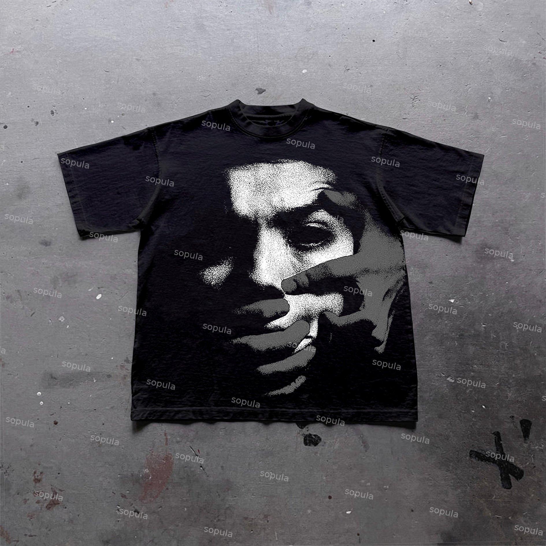 Sopula Vintage Fear Portrait Graphic Print Cotton T-Shirt Product Image
