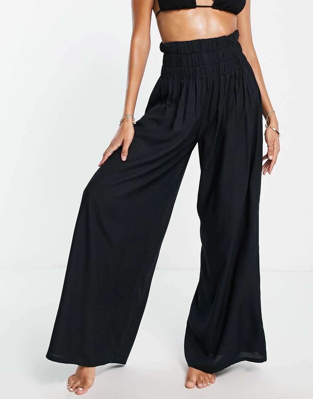 Esmee Exclusive shirred wide leg beach pants Product Image