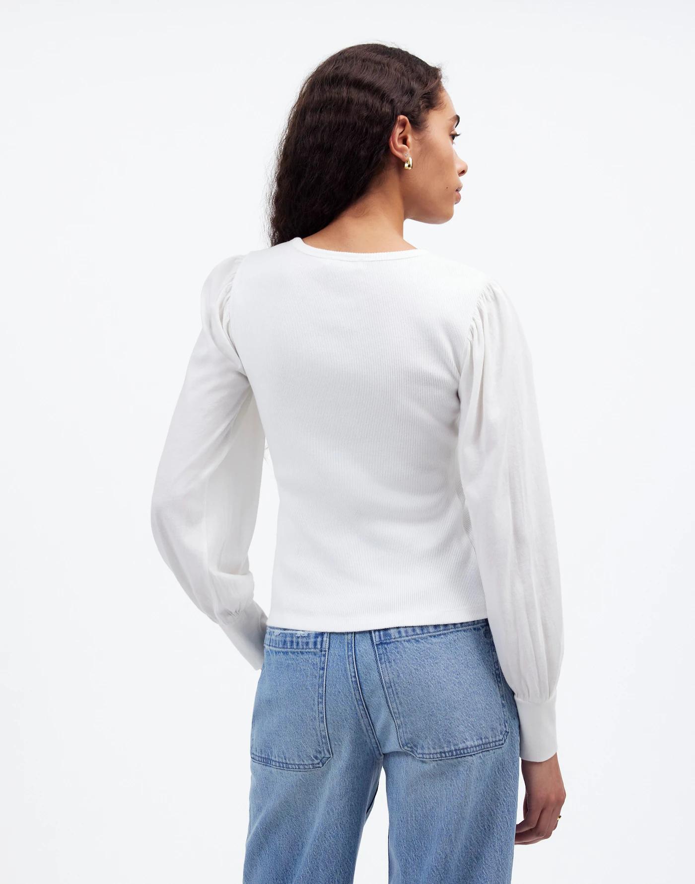 Ribbed Puff-Sleeve Top Product Image