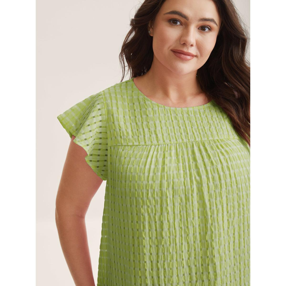 Plus Size Applegreen Textured Sheer Lined Flutter Sleeve Blouse Women Cap Sleeve Round Neck Everyday-Casual Blouses BloomChic 28/5X Product Image