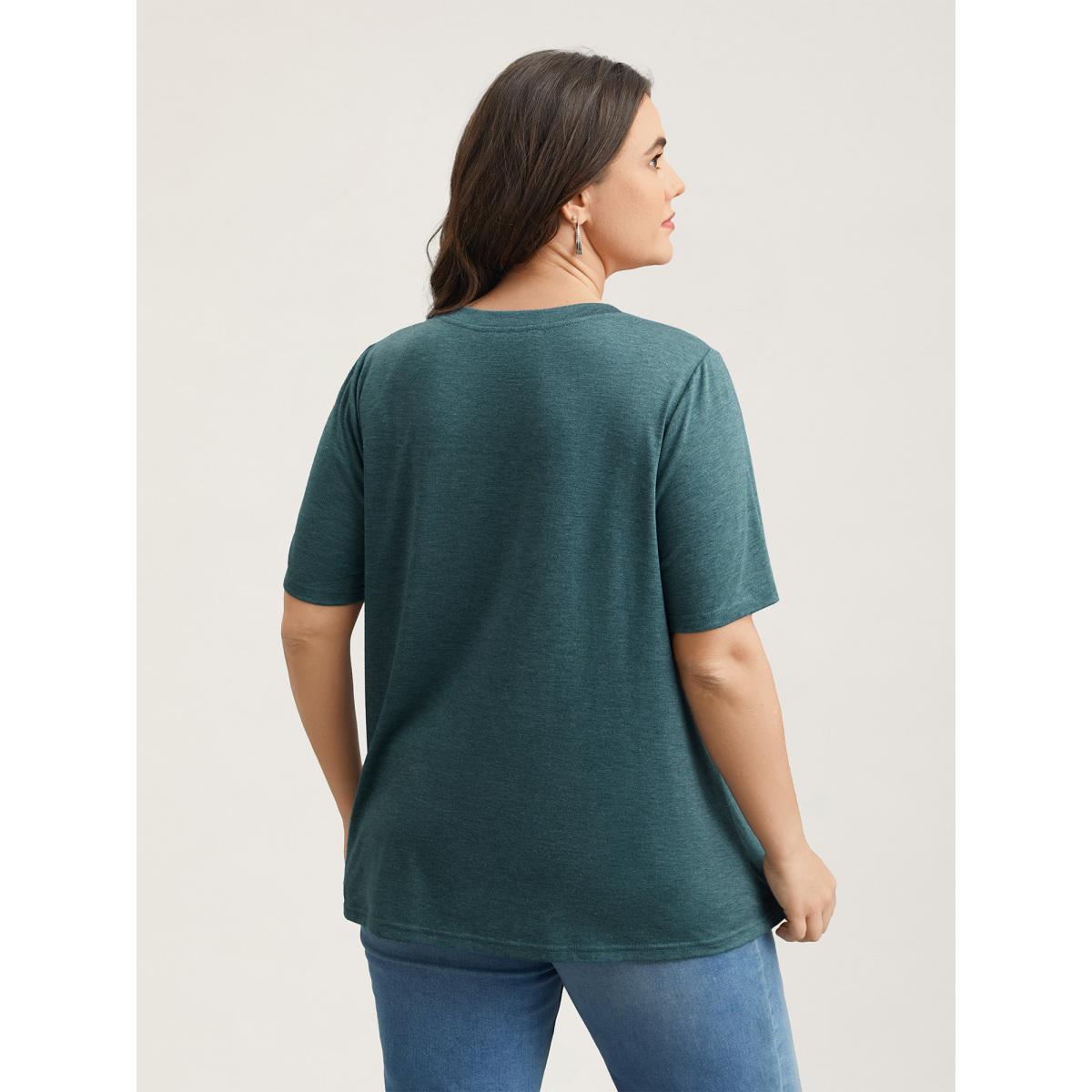 Plus Size Cat Print Crew Neck Stretchy T-Shirt DarkGreen Women Elegant Non Art&design Round Neck Everyday T-shirts BloomChic 28/5X Product Image