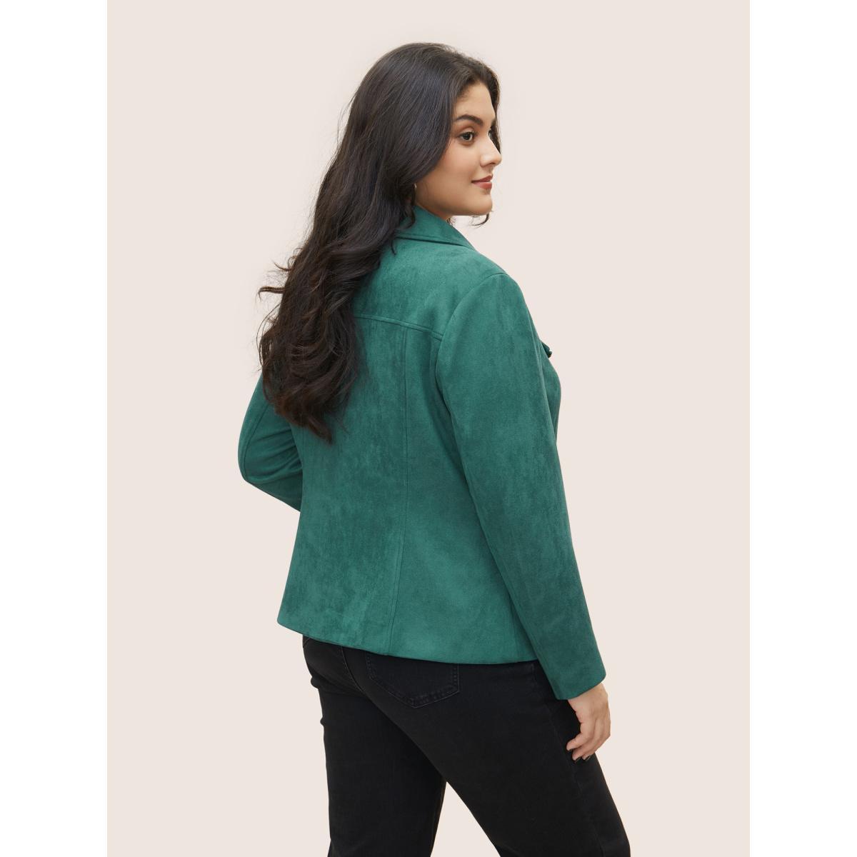 Plus Size Solid Faux Suede Zipper Lapel Collar Jacket Women Emerald Non Zippered pocket Everyday Jackets BloomChic 26/4X Product Image