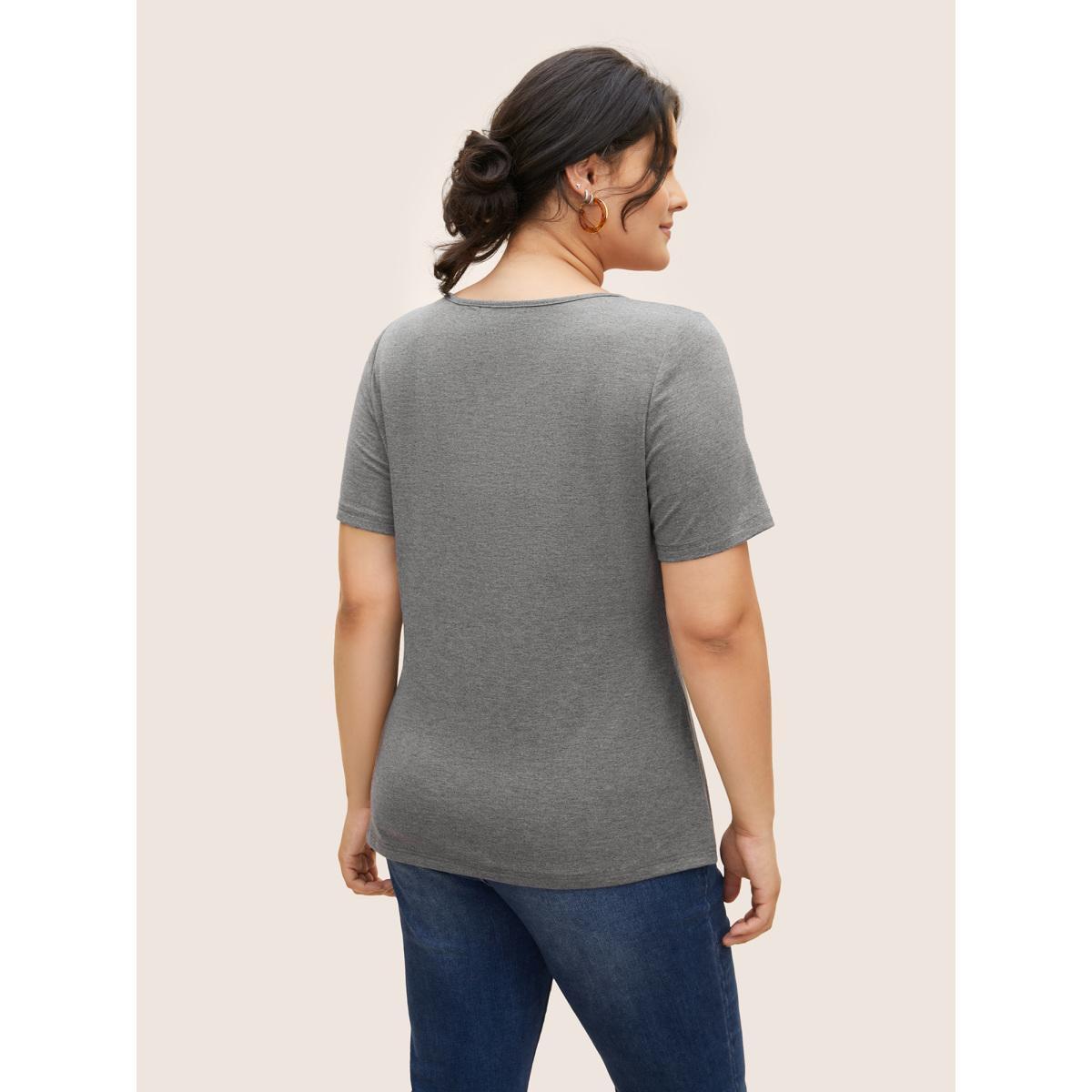 Plus Size Supersoft Essentials Solid Square Neck Knit T-shirt DimGray Women Basics Non Square Neck Bodycon Everyday T-shirts BloomChic 22-24/3X Product Image