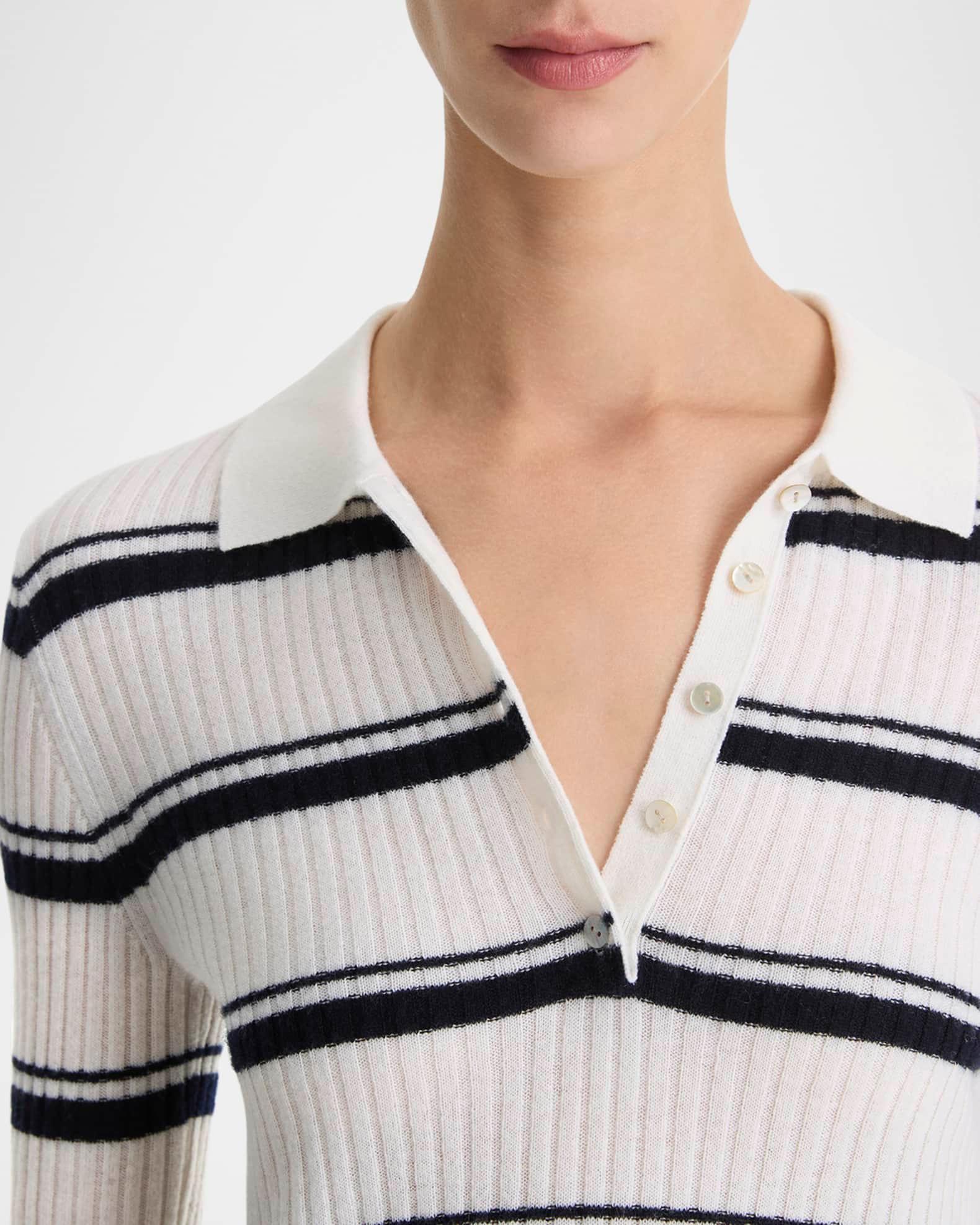 Stripe Mulberry Silk-Blend Polo Top Product Image