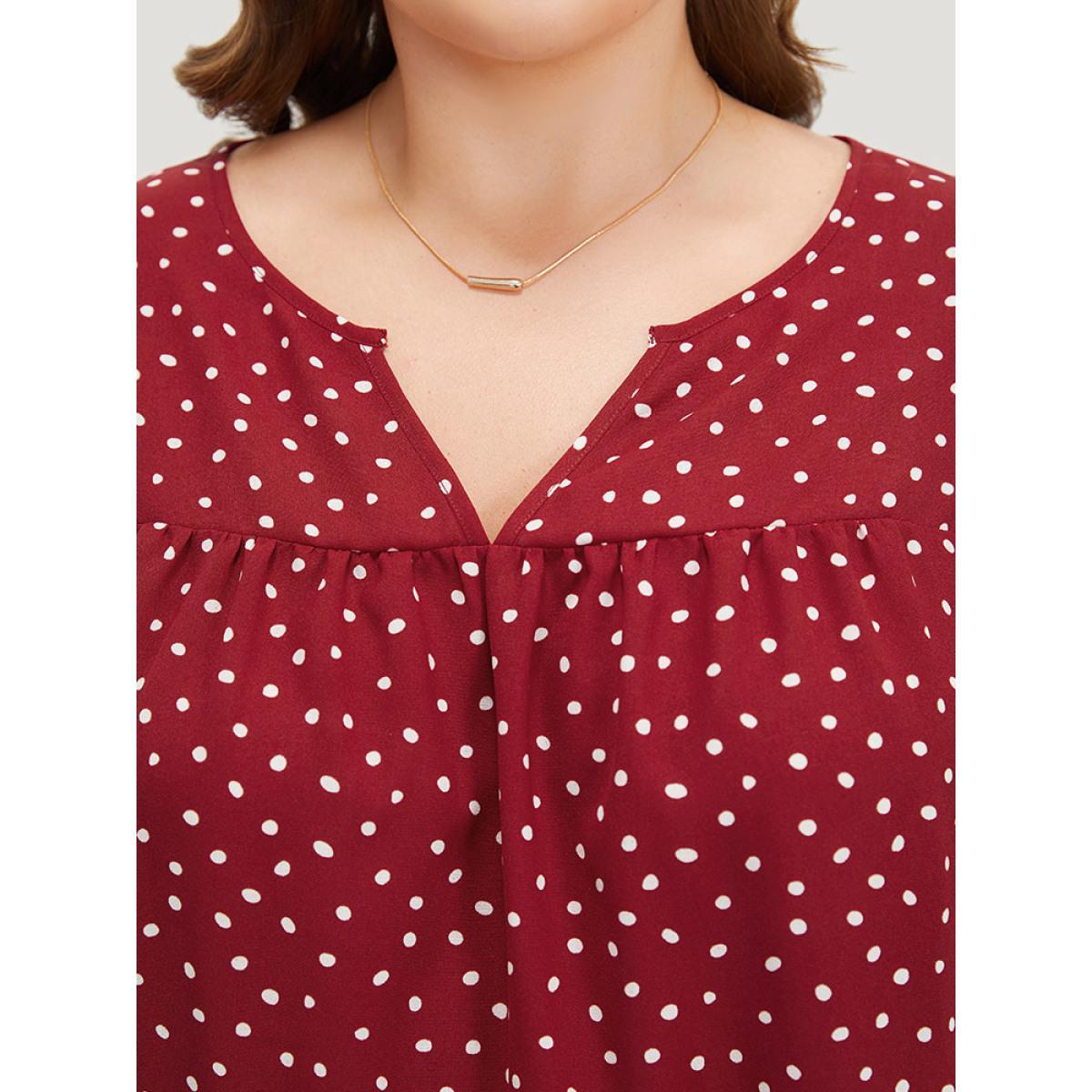 Plus Size Scarlet Polka Dot Notched Plicated Detail Lantern Sleeve Blouse Women Elegant Elbow-length sleeve Notched collar Dailywear Blouses BloomChic 18-20/2X Product Image