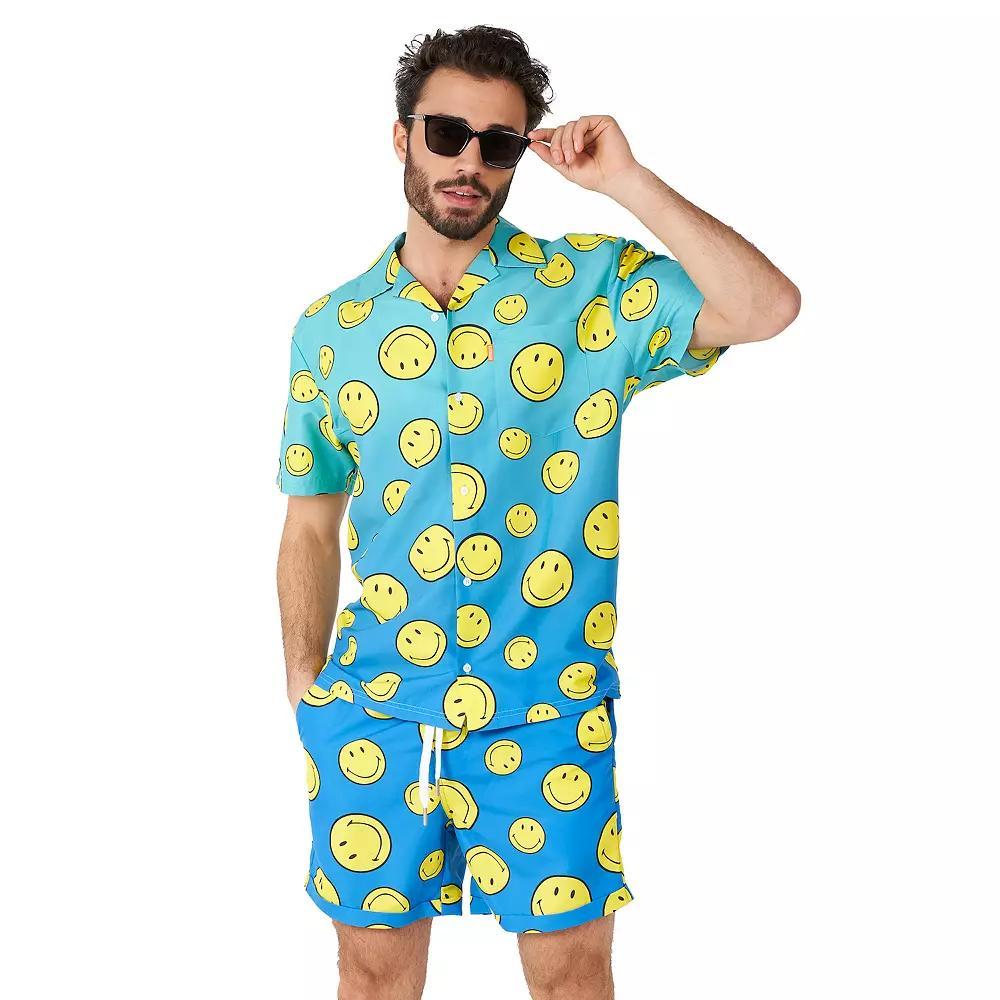 Men's OppoSuits SMILEY Summer Fade Short Sleeve Button Down Shirt & Shorts Set, Boy's, Size: XXL, Blue Product Image