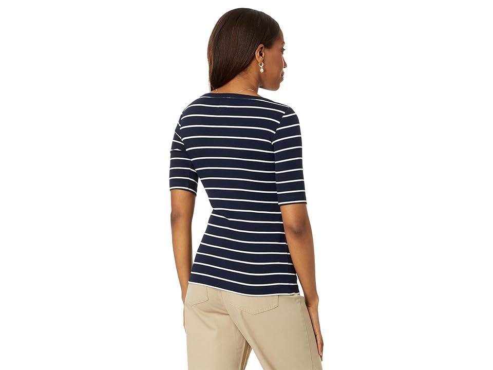 NIC+ZOE Wide Stripe Rib Knit Boatneck Tee Multi) Women's Clothing Product Image
