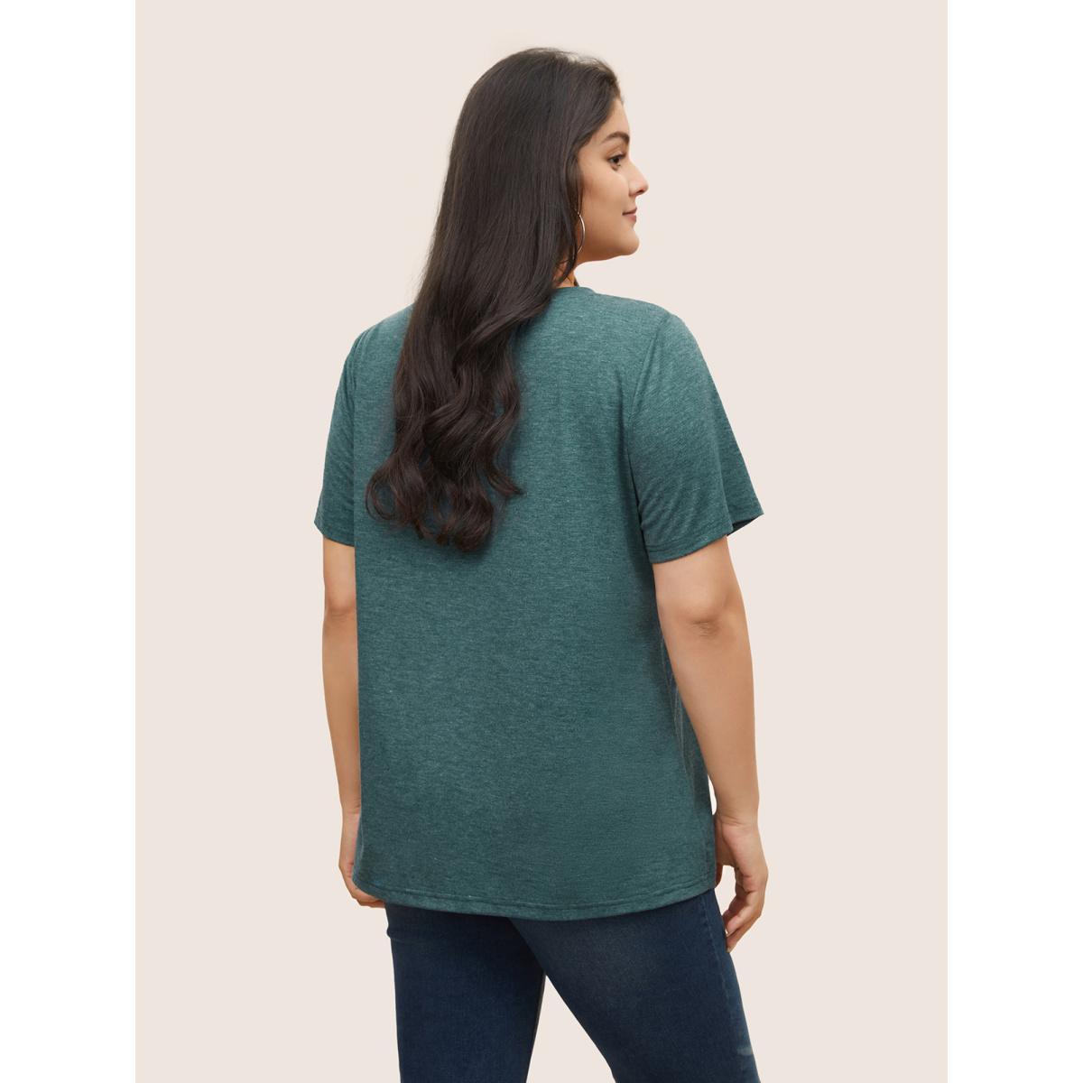 Plus Size Solid Heather City Print Crew Neck T-shirt Cyan Women Casual Non Area Everyday T-shirts BloomChic 22-24/3X Product Image
