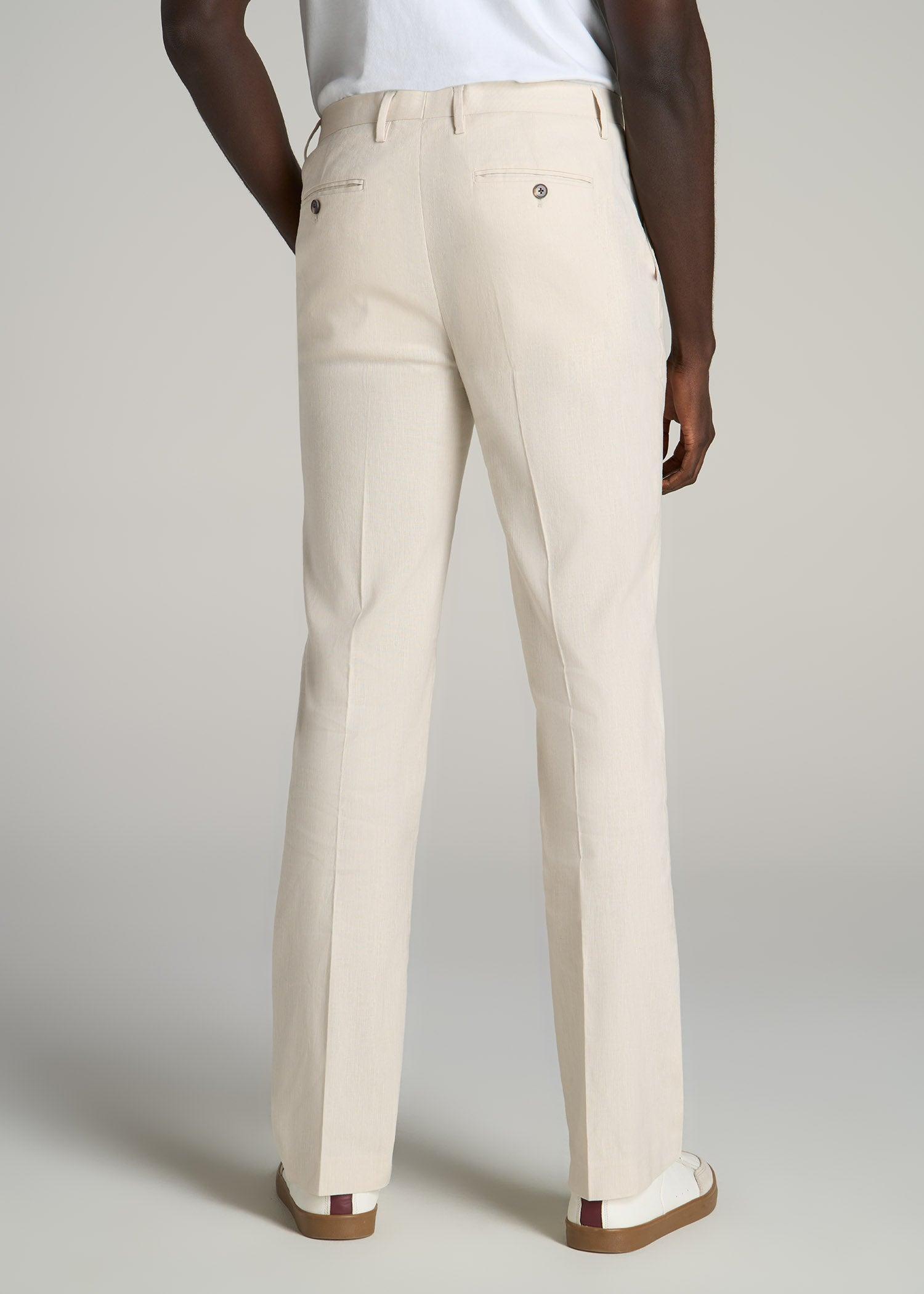 Stretch Linen Dress Pants for Tall Men in Light Beige Linen Male Product Image