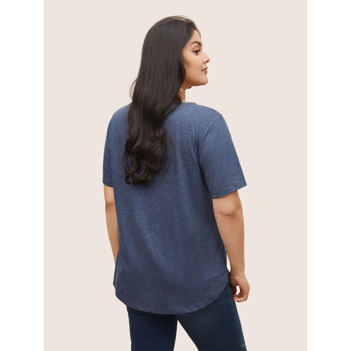 Plus Size Moon & Star Print Round Neck Curved Hem T-shirt Indigo Women Casual Non Star and moon Round Neck Everyday T-shirts BloomChic 14-16/1X Product Image