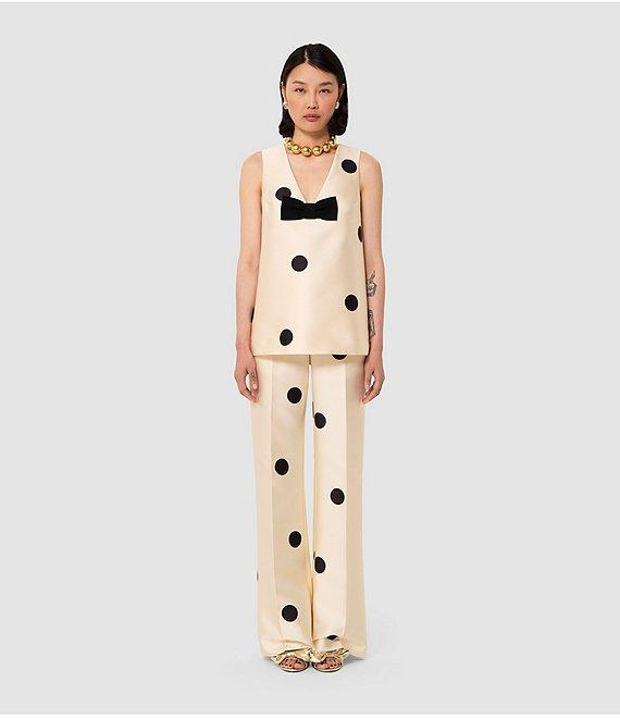 Tara Jarmon Duchess Satin Dotted Print Flat Front Straight Leg Pants Product Image