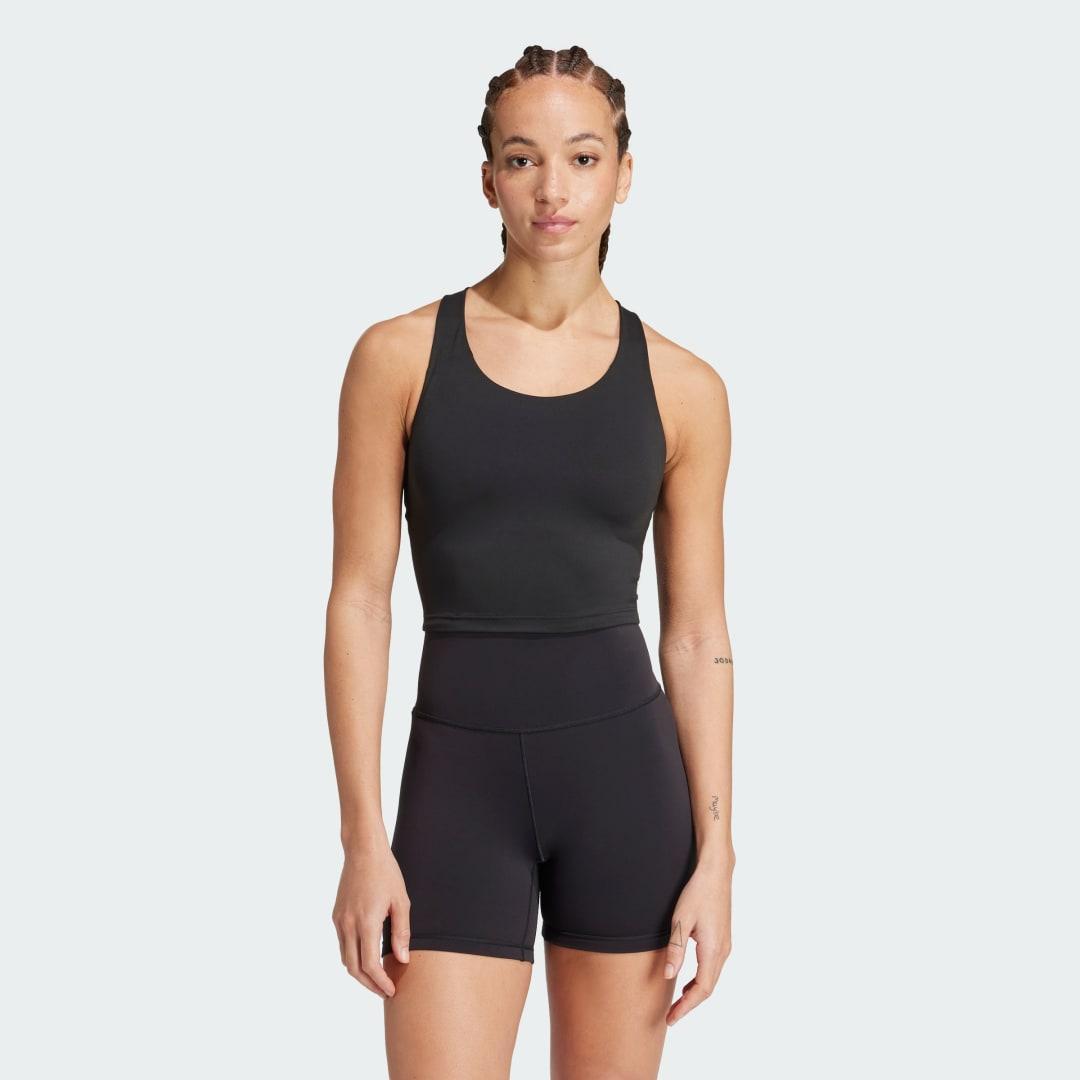 adidas All Me Medium-Support Long Line Bra Tank Top Core Black L A-B Womens Product Image