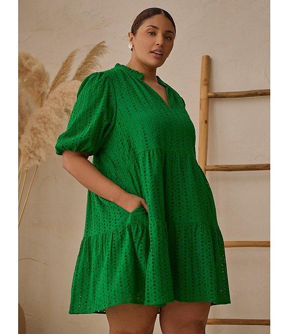 Sugarlips Plus Eyelet Solid Babydoll Shift Mini Dress Product Image