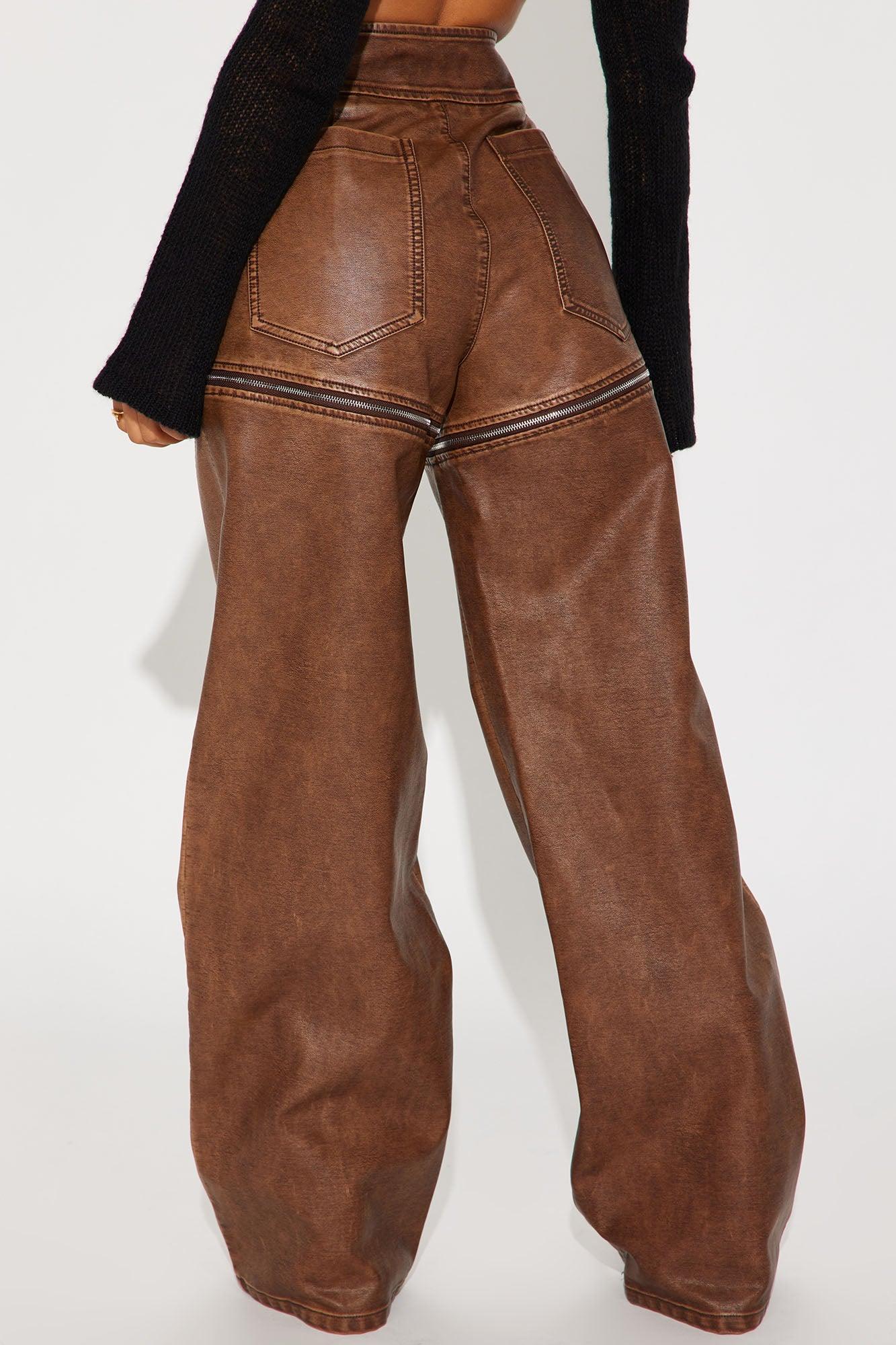 Western Moves Convertible Faux Leather Pant - Chocolate Product Image