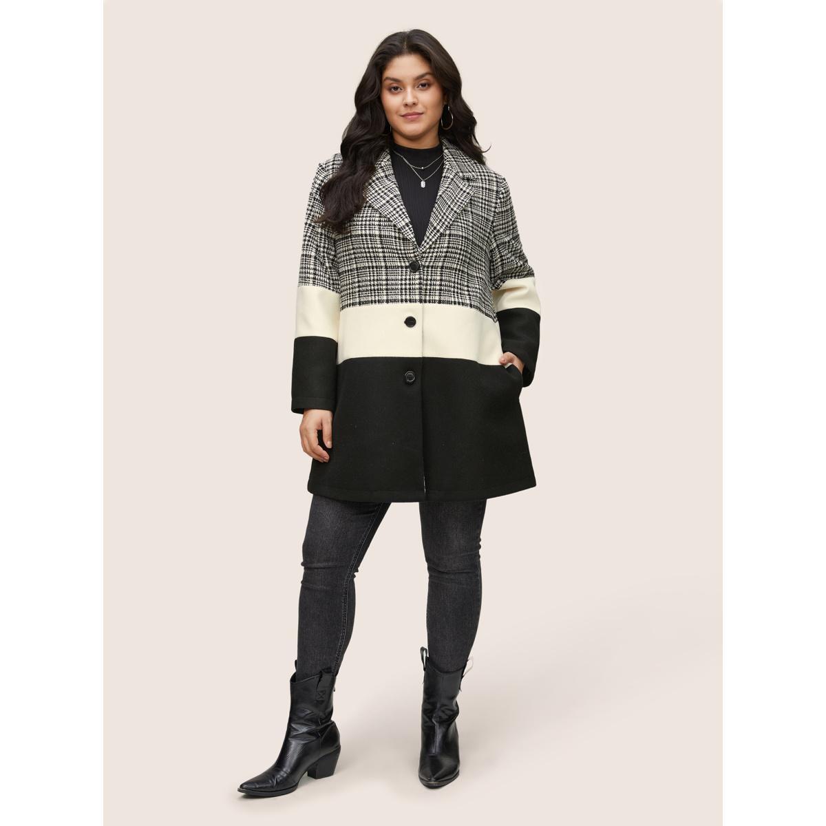 Plus Size Tweed Colorblock Contrast Button Up Coat Women Black Casual Texture Ladies Dailywear Winter Coats BloomChic 18-20/2X Product Image