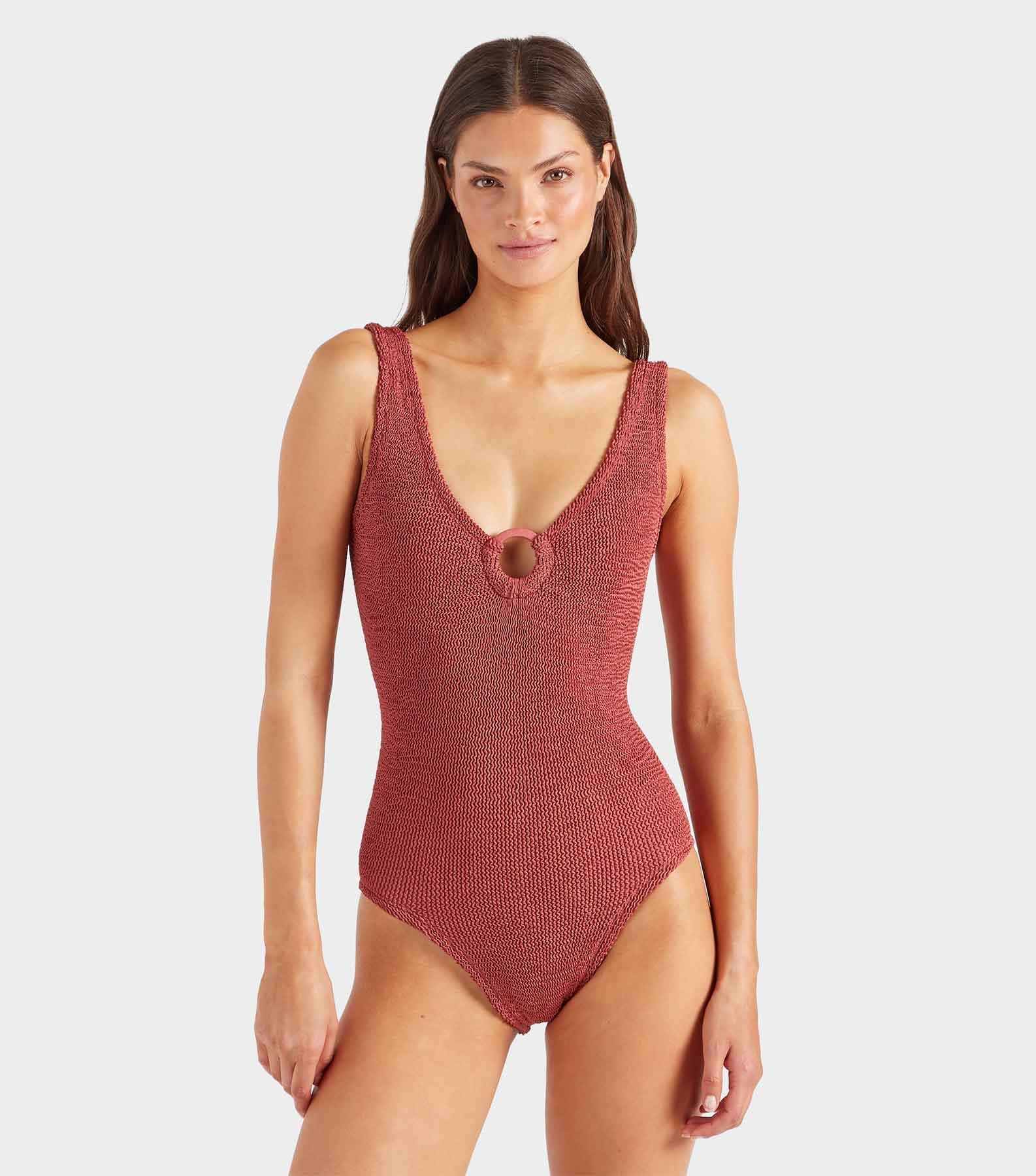 Coverage Celine Swim With Tonal Hoops - Metallic Rosewood Product Image