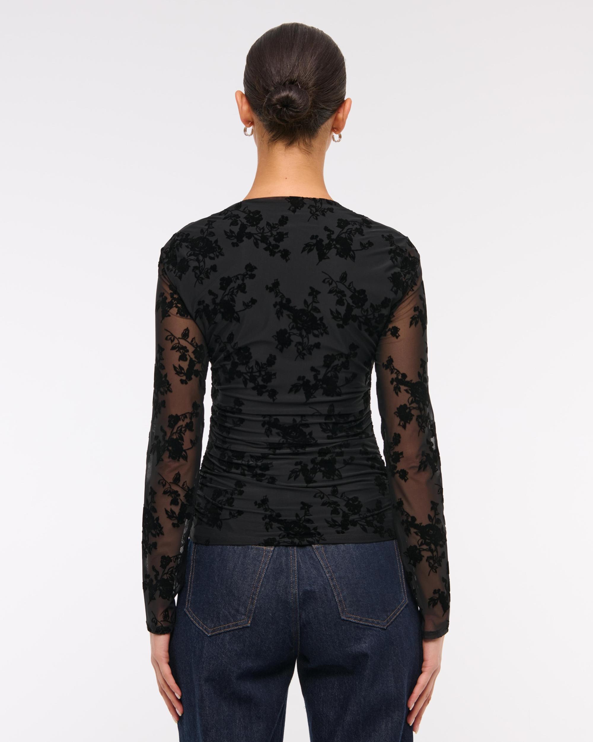The A&F Ava Long-Sleeve Mesh Top Product Image