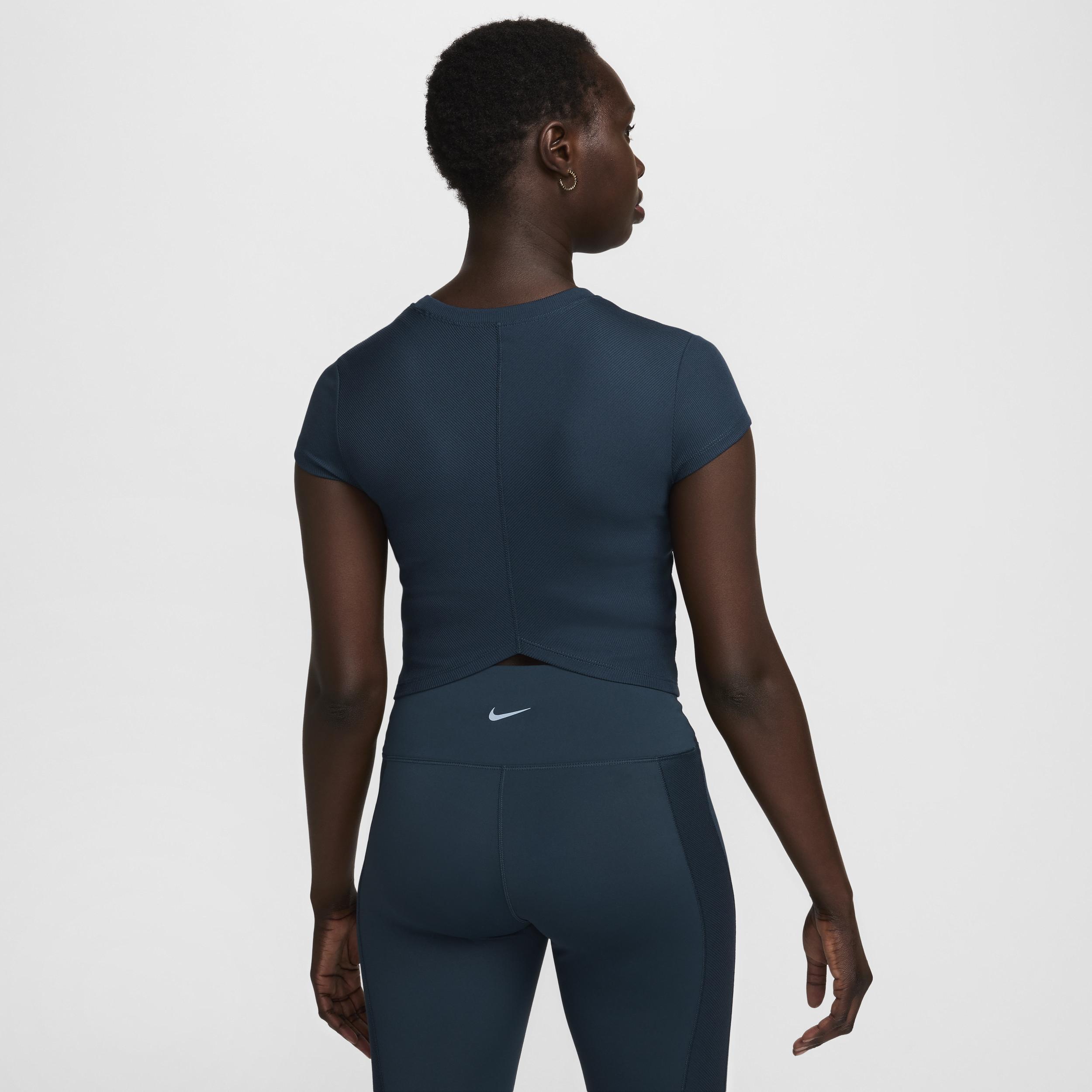 Women's Nike One Ribbed Short Sleeve Top, Size: Large, Blue Product Image
